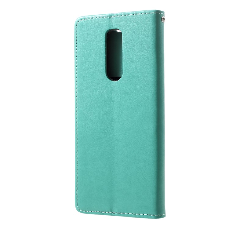 Imprint Cat and Fishbone Pattern Leather Wallet Case for Sony Xperia 1 - Cyan-3