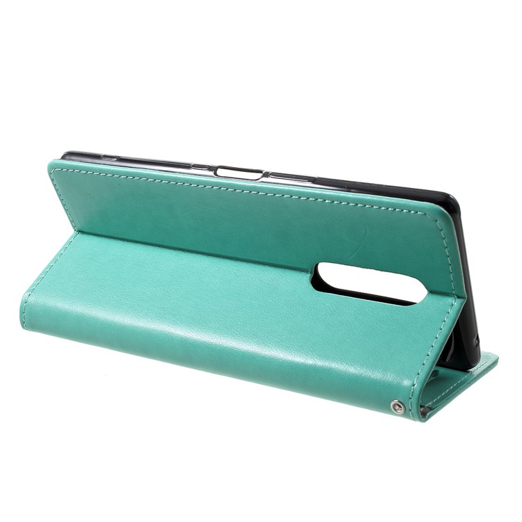 Imprint Cat and Fishbone Pattern Leather Wallet Case for Sony Xperia 1 - Cyan-4