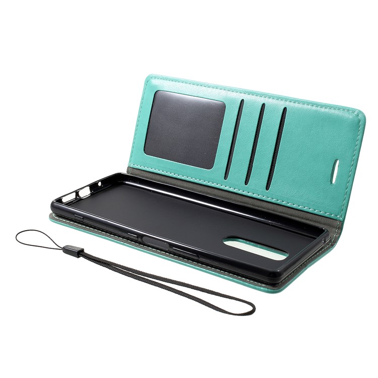 Imprint Cat and Fishbone Pattern Leather Wallet Case for Sony Xperia 1 - Cyan-5