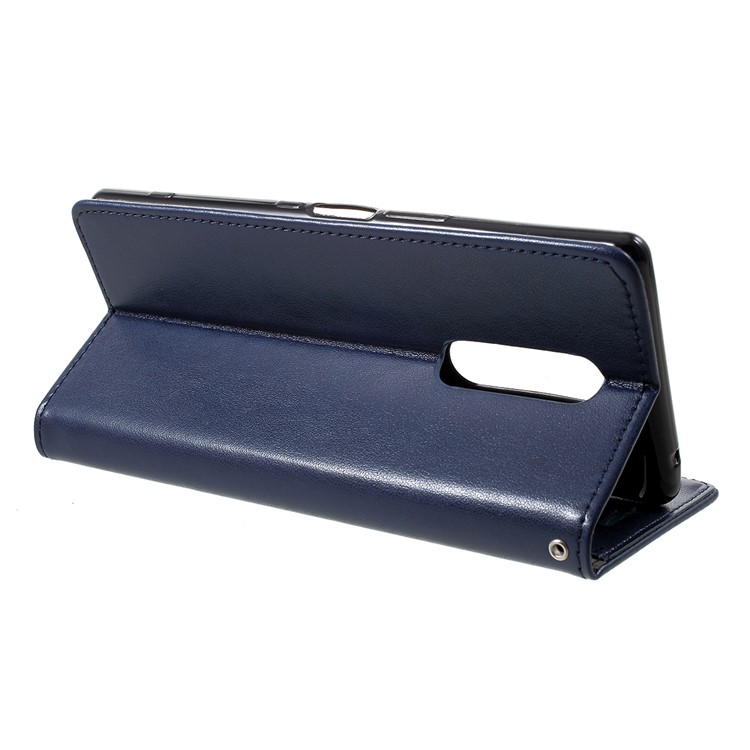 Imprint Cat and Fishbone Pattern Leather Wallet Case for Sony Xperia 1 - Dark Blue-4