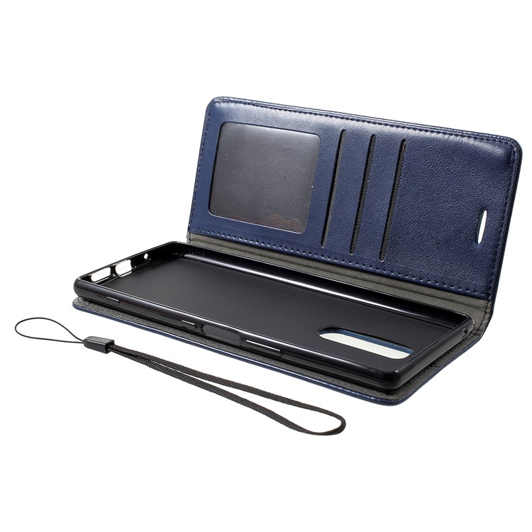 Imprint Cat and Fishbone Pattern Leather Wallet Case for Sony Xperia 1 - Dark Blue-5