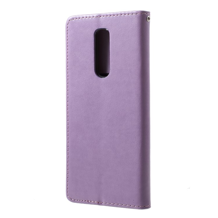 Imprint Cat and Fishbone Pattern Leather Wallet Case for Sony Xperia 1 - Light Purple-3