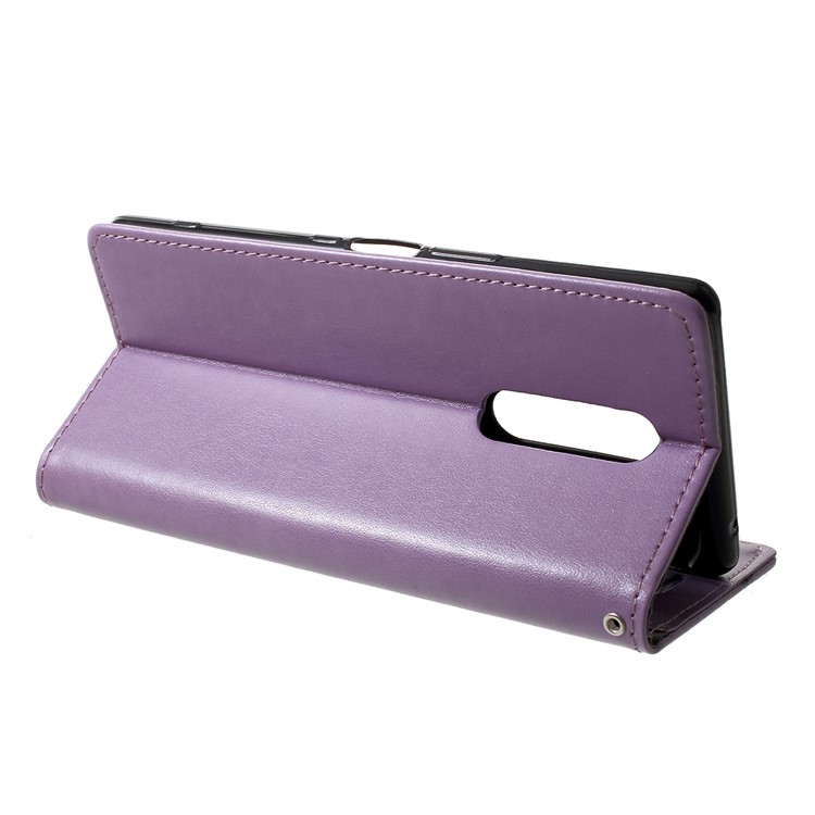 Imprint Cat and Fishbone Pattern Leather Wallet Case for Sony Xperia 1 - Light Purple-4