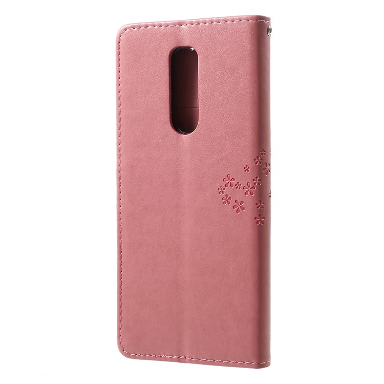 Imprint Tree Owl Leather Wallet Stand Case for Sony Xperia 1 - Pink-3