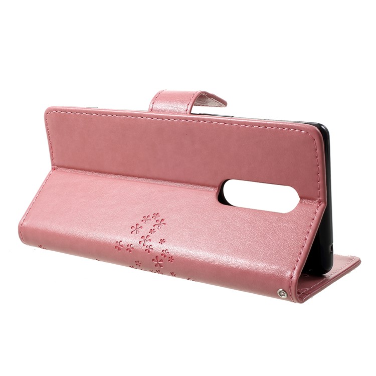 Imprint Tree Owl Leather Wallet Stand Case for Sony Xperia 1 - Pink-4