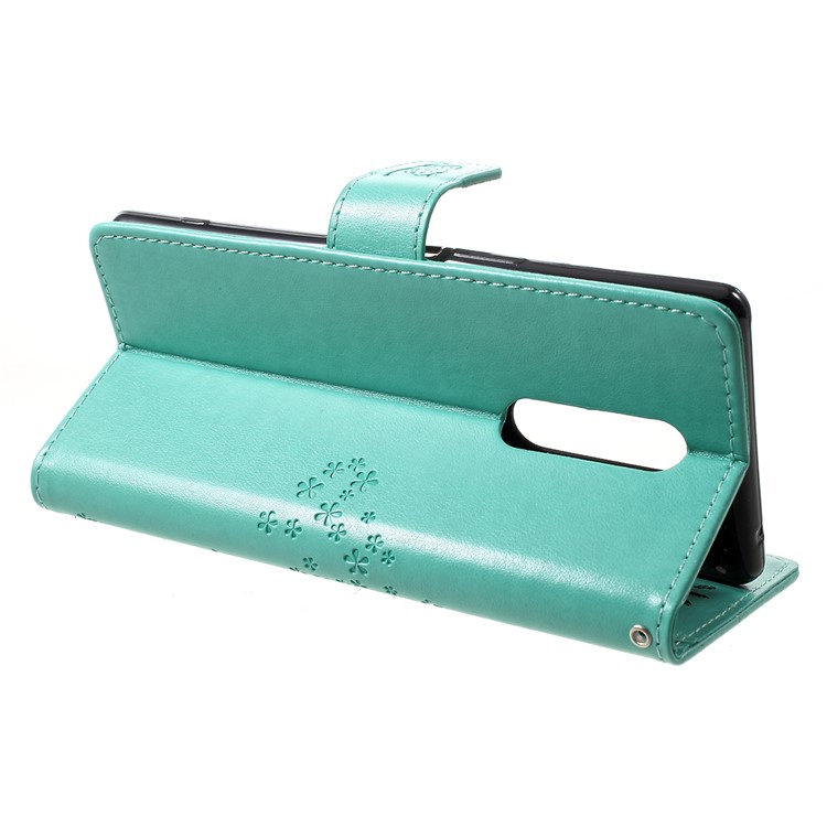 Imprint Tree Owl Leather Wallet Stand Case for Sony Xperia 1 - Green-4