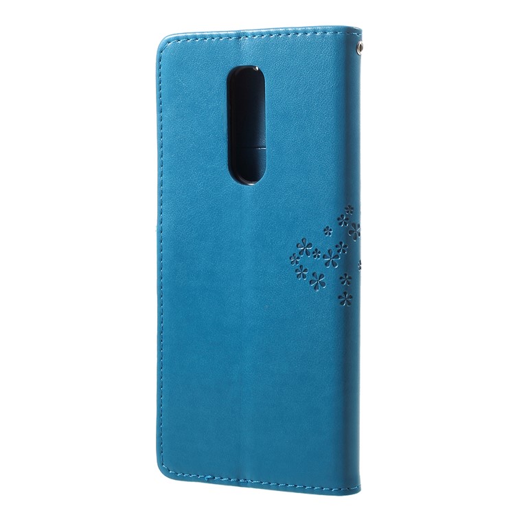 Imprint Tree Owl Leather Wallet Stand Case for Sony Xperia 1 - Blue-3