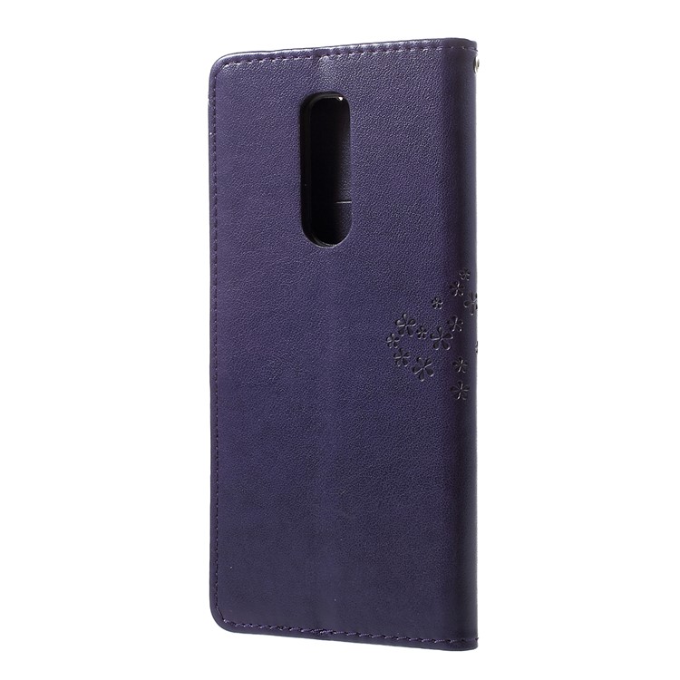 Imprint Tree Owl Leather Wallet Stand Case for Sony Xperia 1 - Dark Purple-3