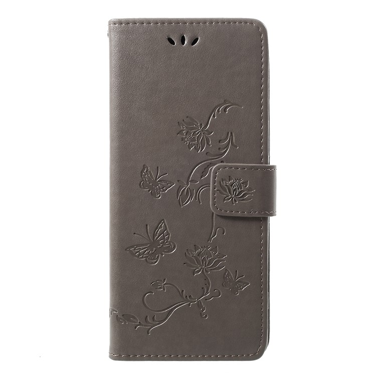 Imprint Butterfly Flower Owl Leather Wallet Case for Sony Xperia 1 - Grey-1