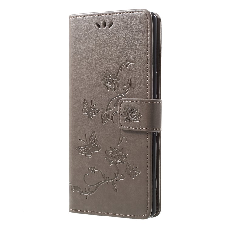 Imprint Butterfly Flower Owl Leather Wallet Case for Sony Xperia 1 - Grey-2