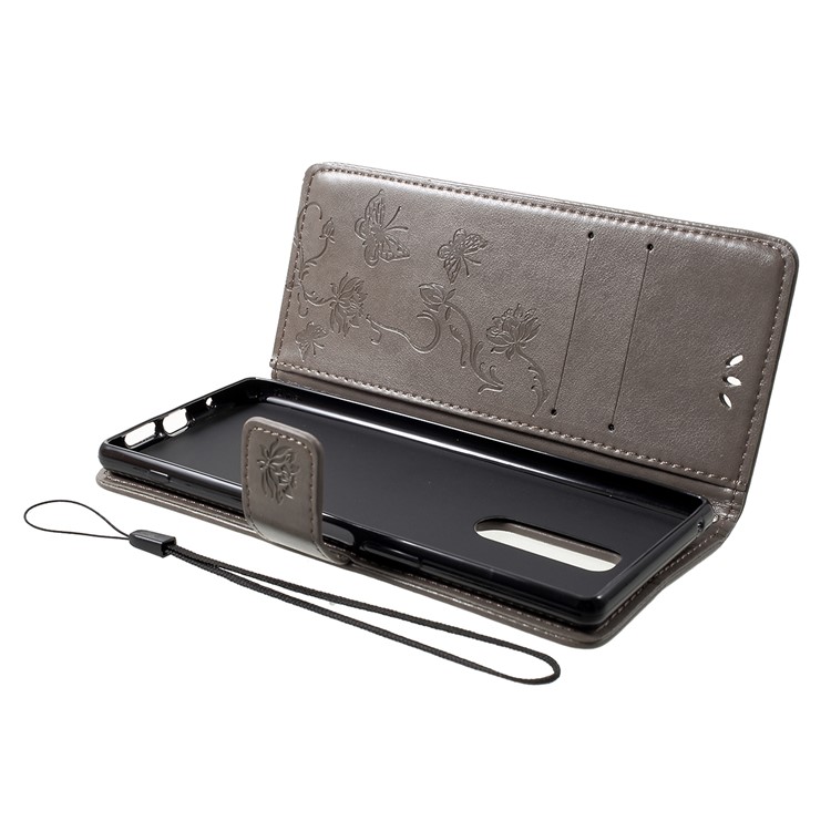 Imprint Butterfly Flower Owl Leather Wallet Case for Sony Xperia 1 - Grey-5