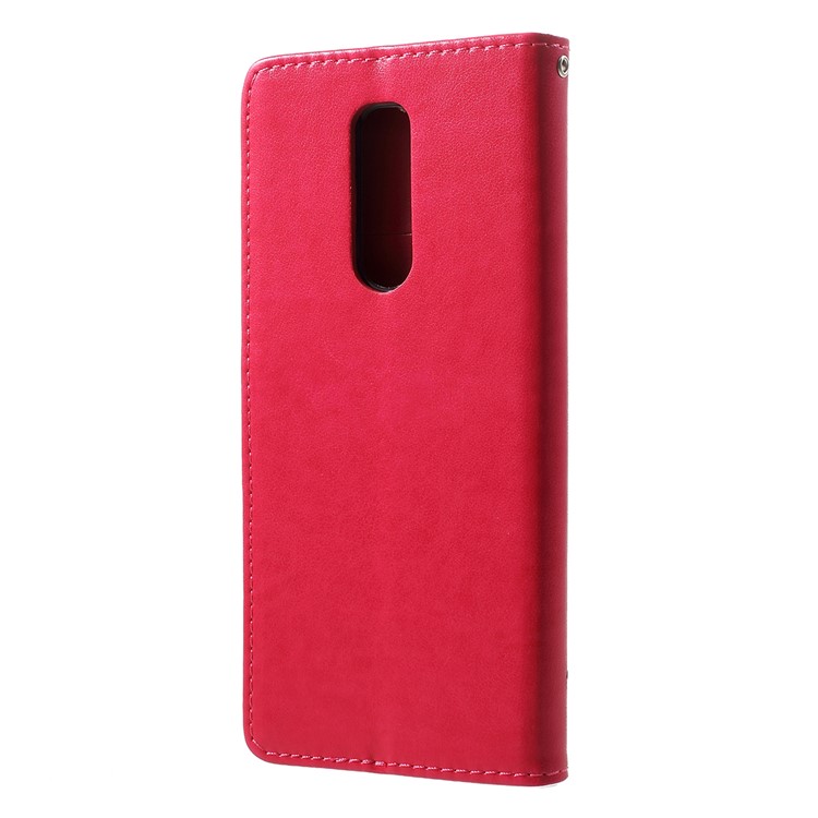 Etui Portefeuille En Cuir Avec Un Hibou Et Une Fleur Pour Papillon - Rose-3