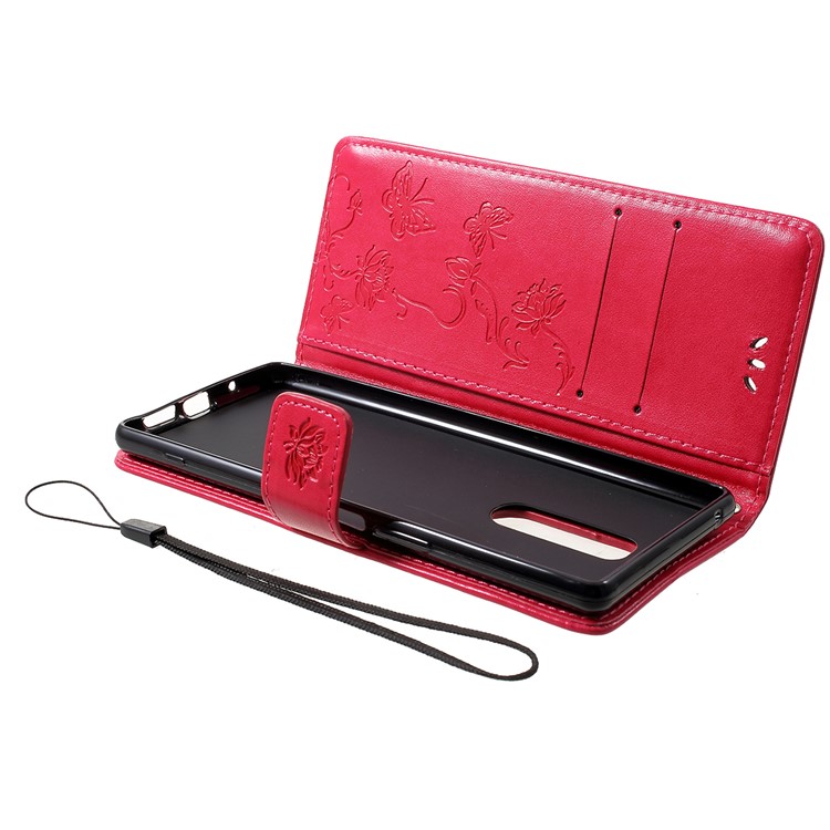Etui Portefeuille En Cuir Avec Un Hibou Et Une Fleur Pour Papillon - Rose-5