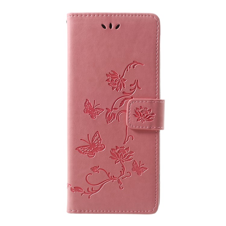 Imprint Butterfly Flower Owl Leather Wallet Case for Sony Xperia 1 - Pink-1