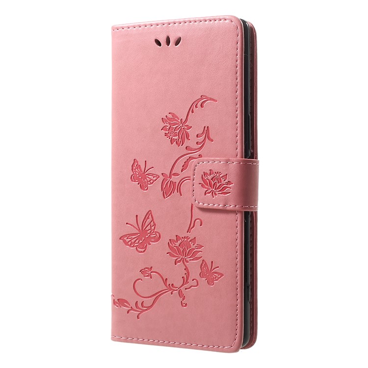 Imprint Butterfly Flower Owl Leather Wallet Case for Sony Xperia 1 - Pink-2
