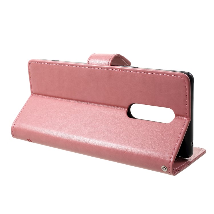 Imprint Butterfly Flower Owl Leather Wallet Case for Sony Xperia 1 - Pink-4