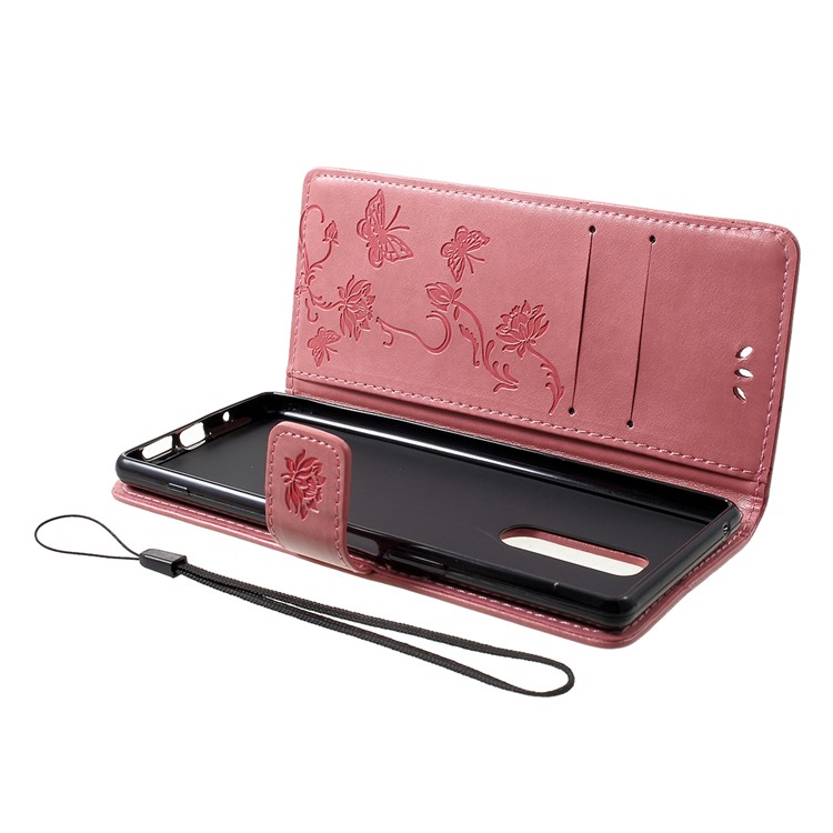 Imprint Butterfly Flower Owl Leather Wallet Case for Sony Xperia 1 - Pink-5