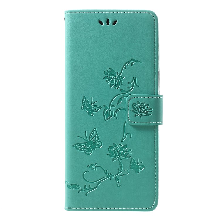 Imprint Butterfly Flower Owl Leather Wallet Case for Sony Xperia 1 - Green-1