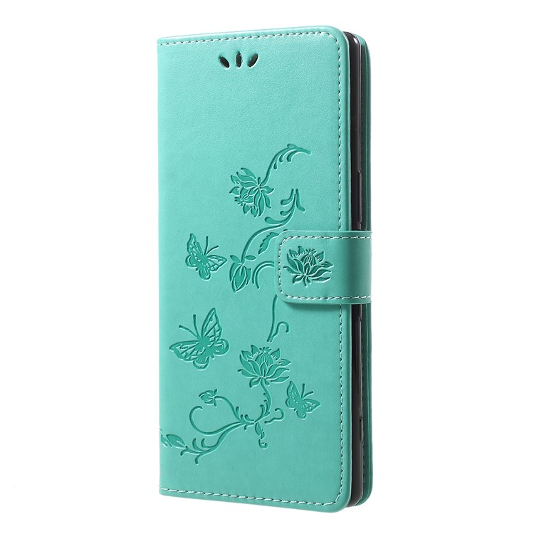 Imprint Butterfly Flower Owl Leather Wallet Case for Sony Xperia 1 - Green-2