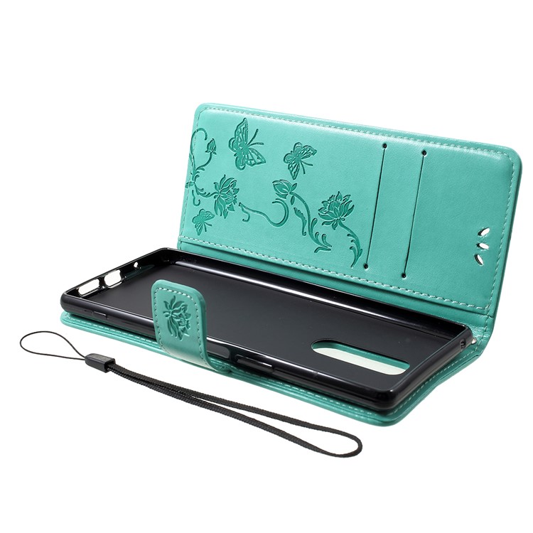 Imprint Butterfly Flower Owl Leather Wallet Case for Sony Xperia 1 - Green-5
