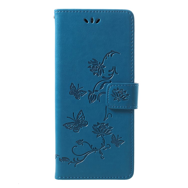Imprint Butterfly Flower Owl Leather Wallet Case for Sony Xperia 1 - Blue-1