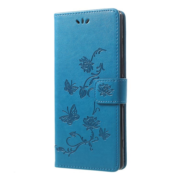 Imprint Butterfly Flower Owl Leather Wallet Case for Sony Xperia 1 - Blue-2