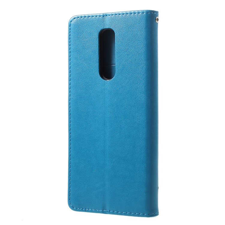 Imprint Butterfly Flower Owl Leather Wallet Case for Sony Xperia 1 - Blue-3