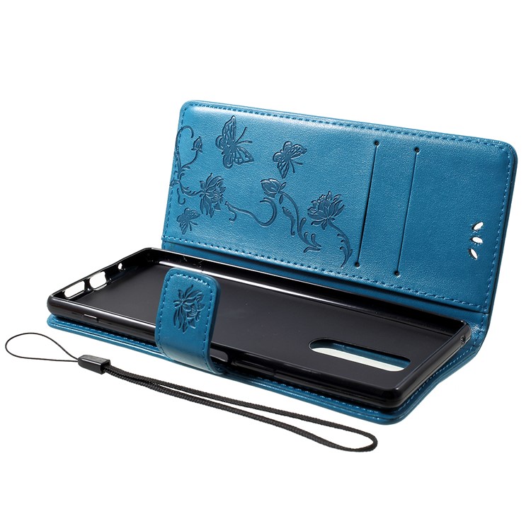 Imprint Butterfly Flower Owl Leather Wallet Case for Sony Xperia 1 - Blue-5