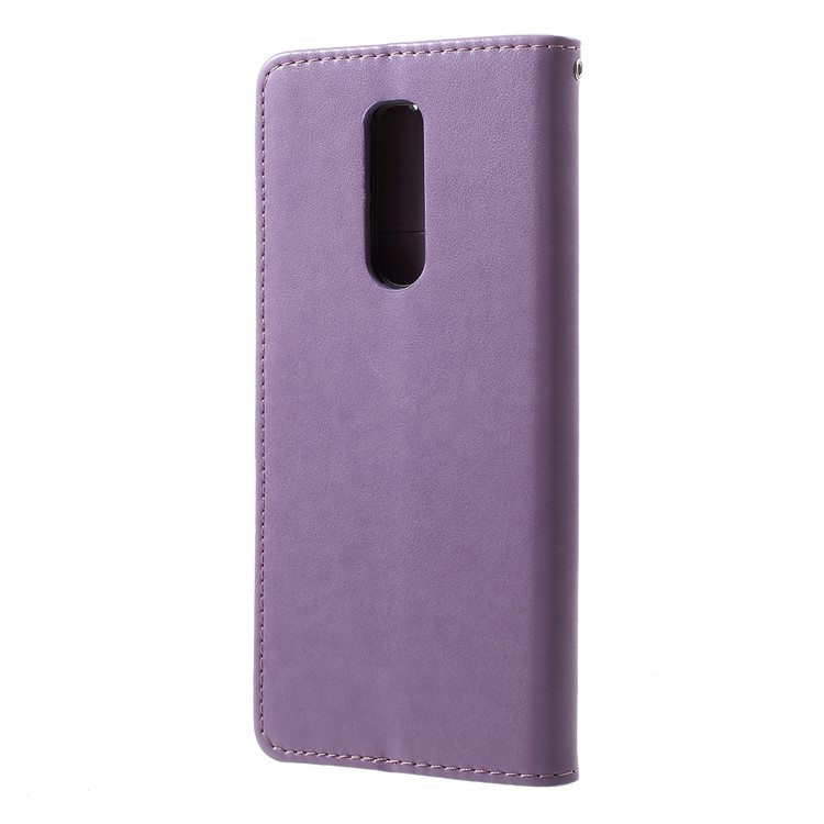 Imprint Butterfly Flower Owl Leather Wallet Case for Sony Xperia 1 - Light Purple-3