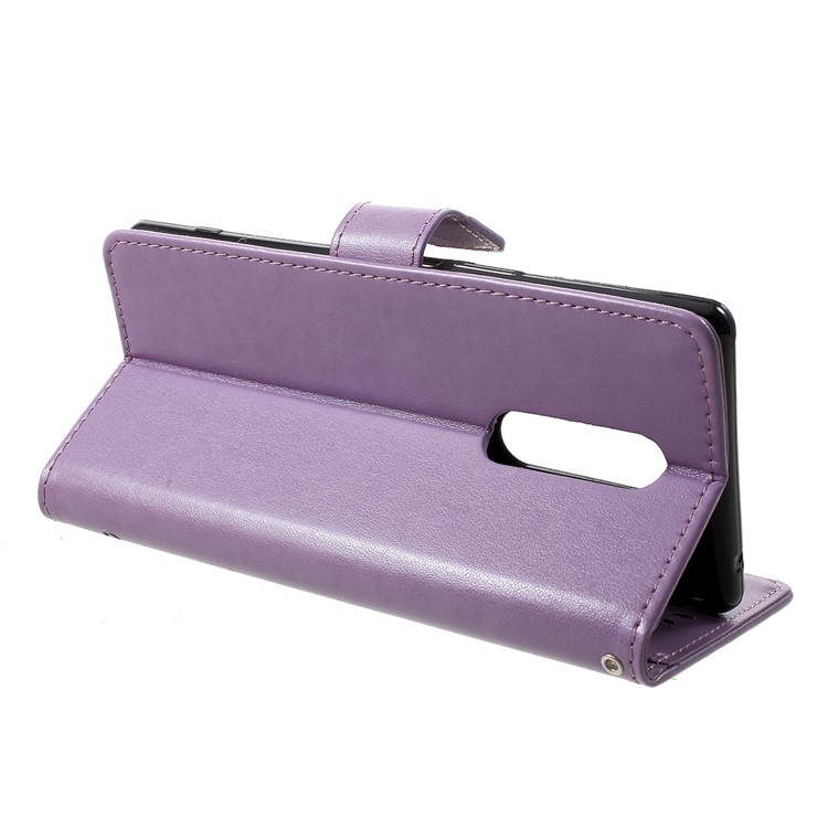 Imprint Butterfly Flower Owl Leather Wallet Case for Sony Xperia 1 - Light Purple-4