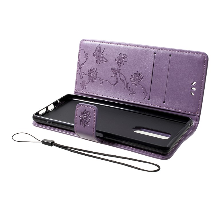 Imprint Butterfly Flower Owl Leather Wallet Case for Sony Xperia 1 - Light Purple-5