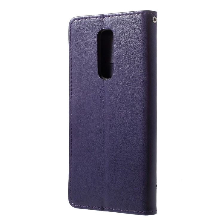Imprint Butterfly Flower Owl Leather Wallet Case for Sony Xperia 1 - Dark Purple-3
