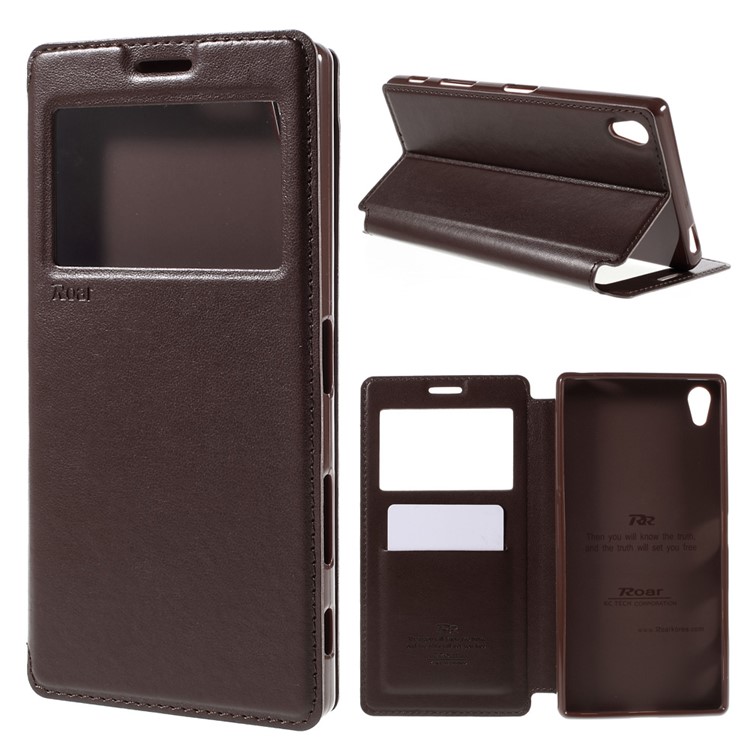 ROAR KOREA Noble Leather View Window Shell for Sony Xperia Z5 Premium / Premium Dual - Coffee-1