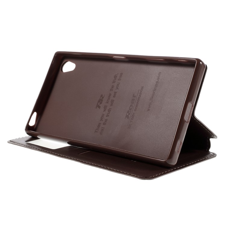 ROAR KOREA Noble Leather View Window Shell for Sony Xperia Z5 Premium / Premium Dual - Coffee-4