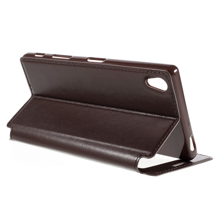 ROAR KOREA Noble Leather View Window Shell for Sony Xperia Z5 Premium / Premium Dual - Coffee-5
