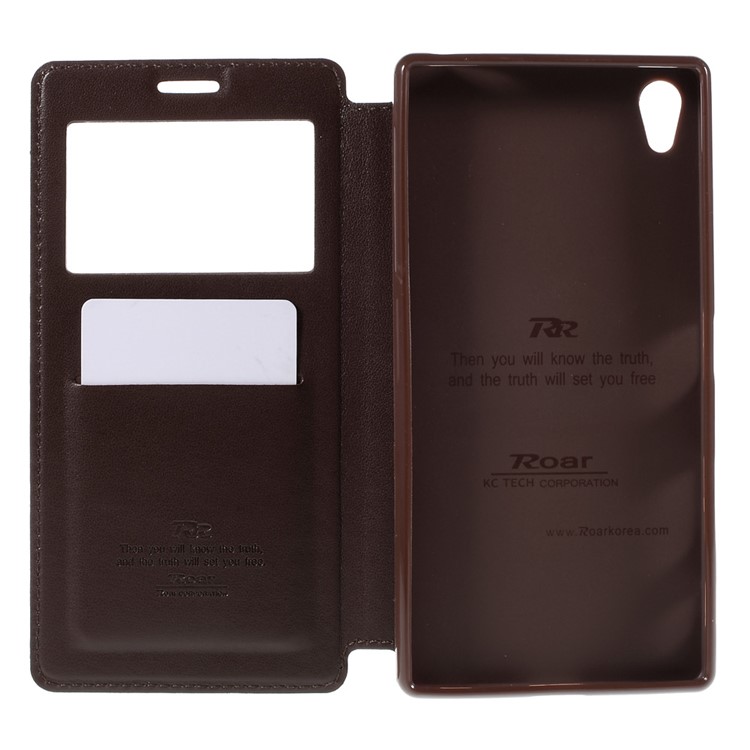ROAR KOREA Noble Leather View Window Shell for Sony Xperia Z5 Premium / Premium Dual - Coffee-6