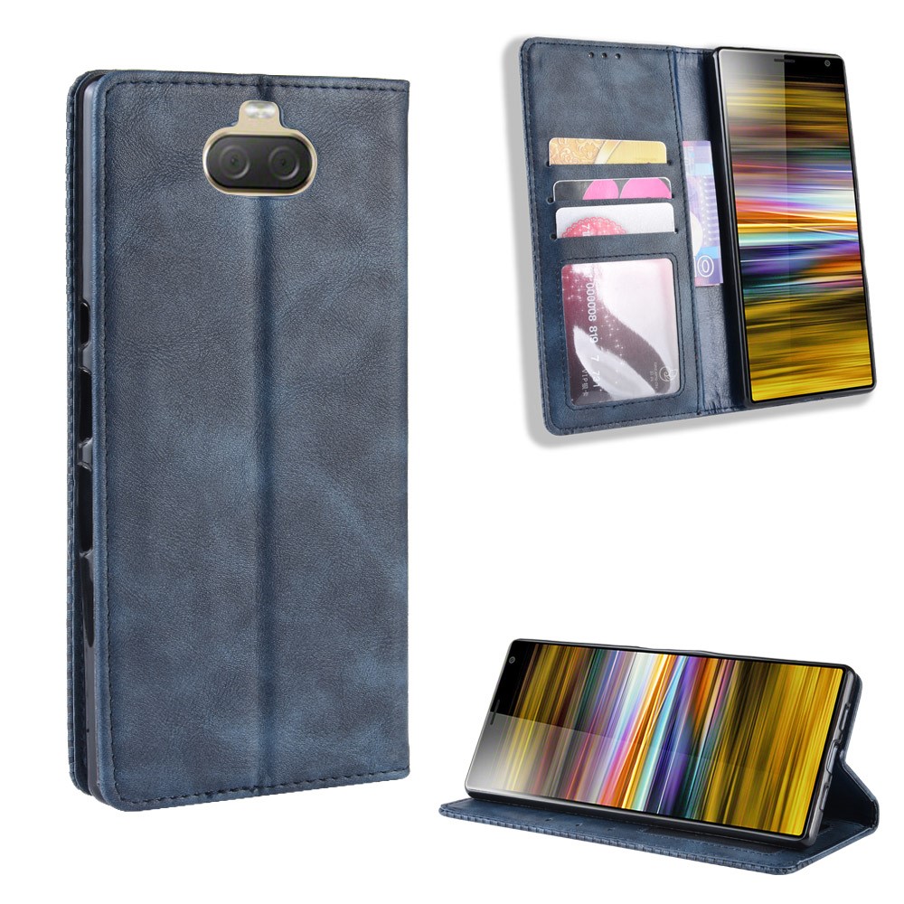Vintage Style PU Leather Wallet Mobile Phone Cover for Sony Xperia 10 Plus - Blue-1