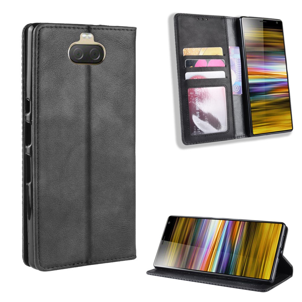 Vintage Style Leather Wallet Case for Sony Xperia 10 - Black-1