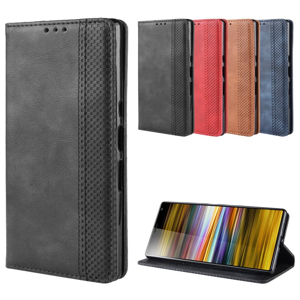 Étui de Portefeuille en Cuir de Style Vintage Pour Sony Xperia 10 - le Noir