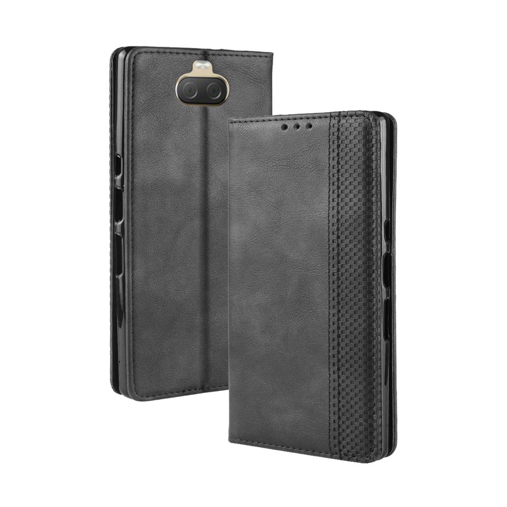 Étui de Portefeuille en Cuir de Style Vintage Pour Sony Xperia 10 - le Noir