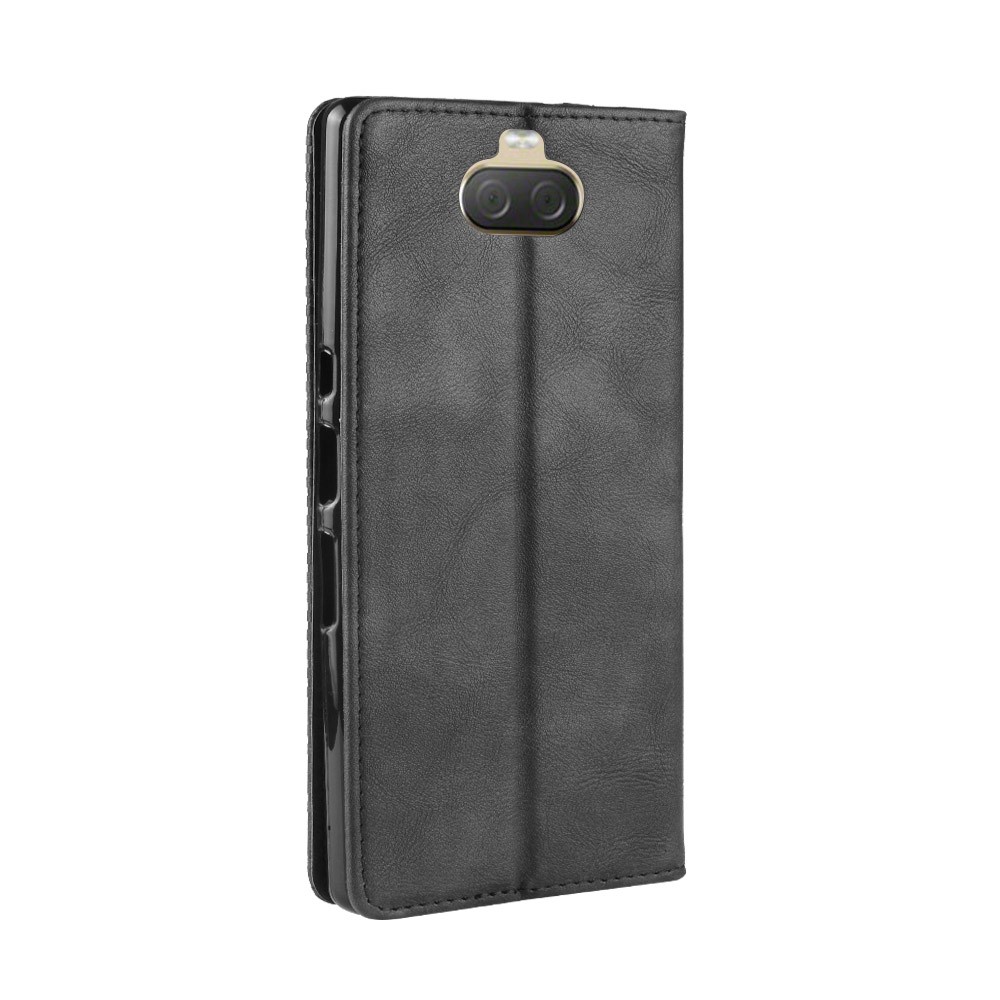 Étui de Portefeuille en Cuir de Style Vintage Pour Sony Xperia 10 - le Noir