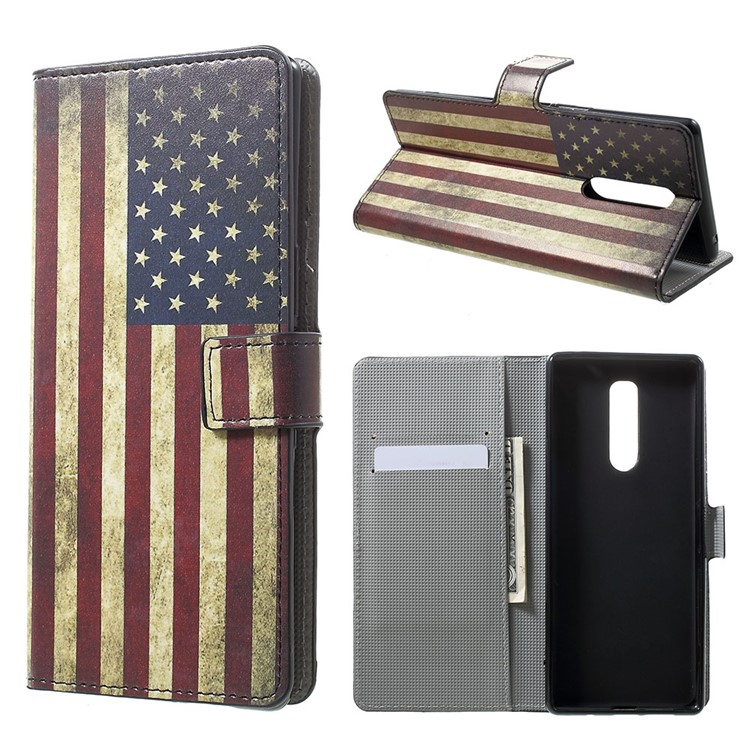 Pattern Printing PU Leather Magnetic Wallet Stand Case for Sony Xperia 1 - Vintage US Flag-1