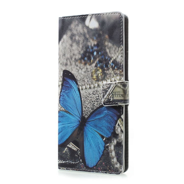 Pattern Printing PU Leather Magnetic Wallet Stand Case for Sony Xperia 1 - Blue Butterfly-2