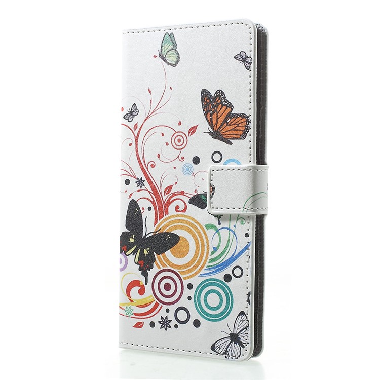 Pattern Printing PU Leather Magnetic Wallet Stand Case for Sony Xperia 1 - Butterflies and Circles-2