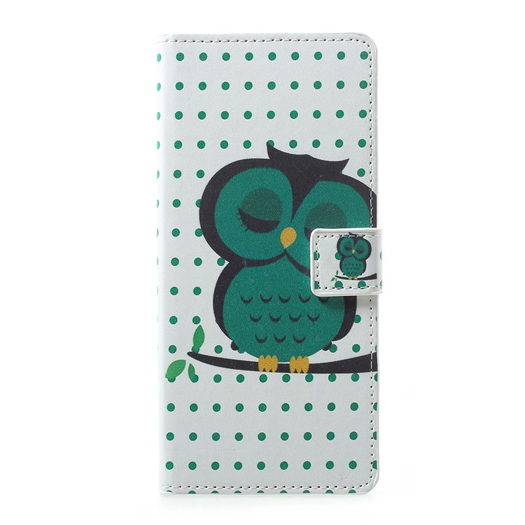 Pattern Printing PU Leather Magnetic Wallet Stand Case for Sony Xperia 1 - Green Napping Owl-1