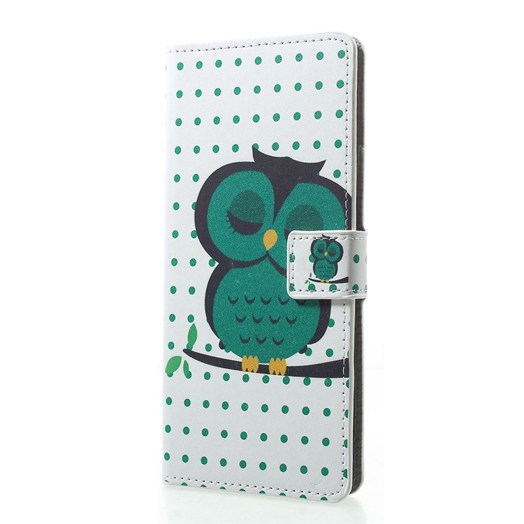 Pattern Printing PU Leather Magnetic Wallet Stand Case for Sony Xperia 1 - Green Napping Owl-2