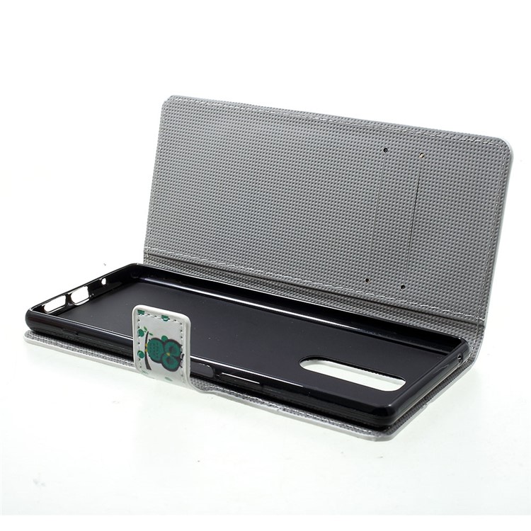Pattern Printing PU Leather Magnetic Wallet Stand Case for Sony Xperia 1 - Green Napping Owl-5