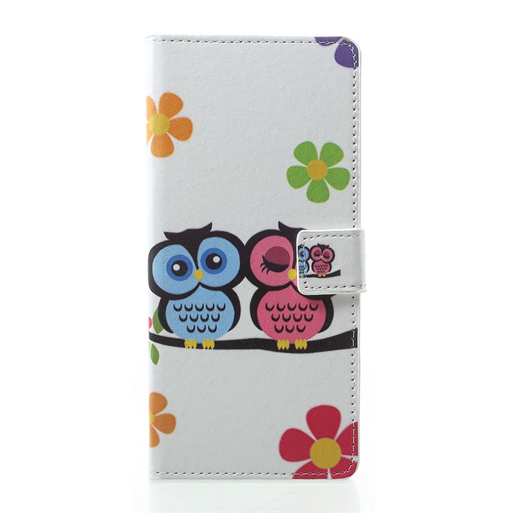 Pattern Printing PU Leather Magnetic Wallet Stand Case for Sony Xperia 1 - Owl Lovers and Flowers-1
