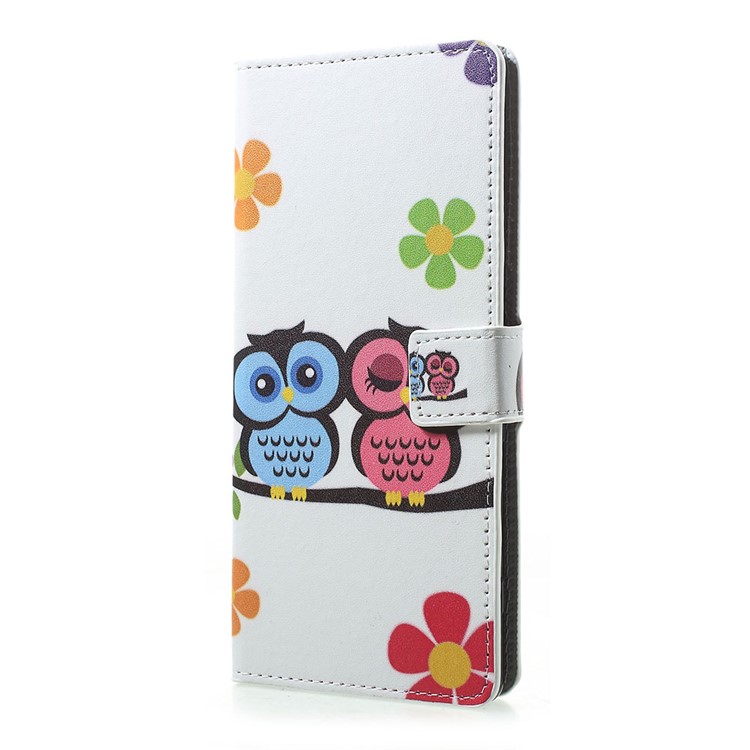 Pattern Printing PU Leather Magnetic Wallet Stand Case for Sony Xperia 1 - Owl Lovers and Flowers-2