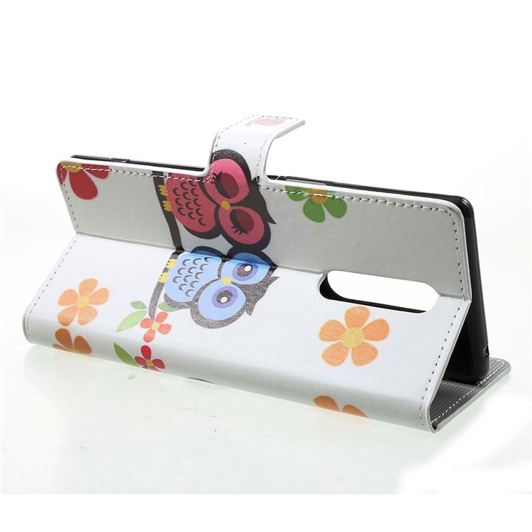 Pattern Printing PU Leather Magnetic Wallet Stand Case for Sony Xperia 1 - Owl Lovers and Flowers-4